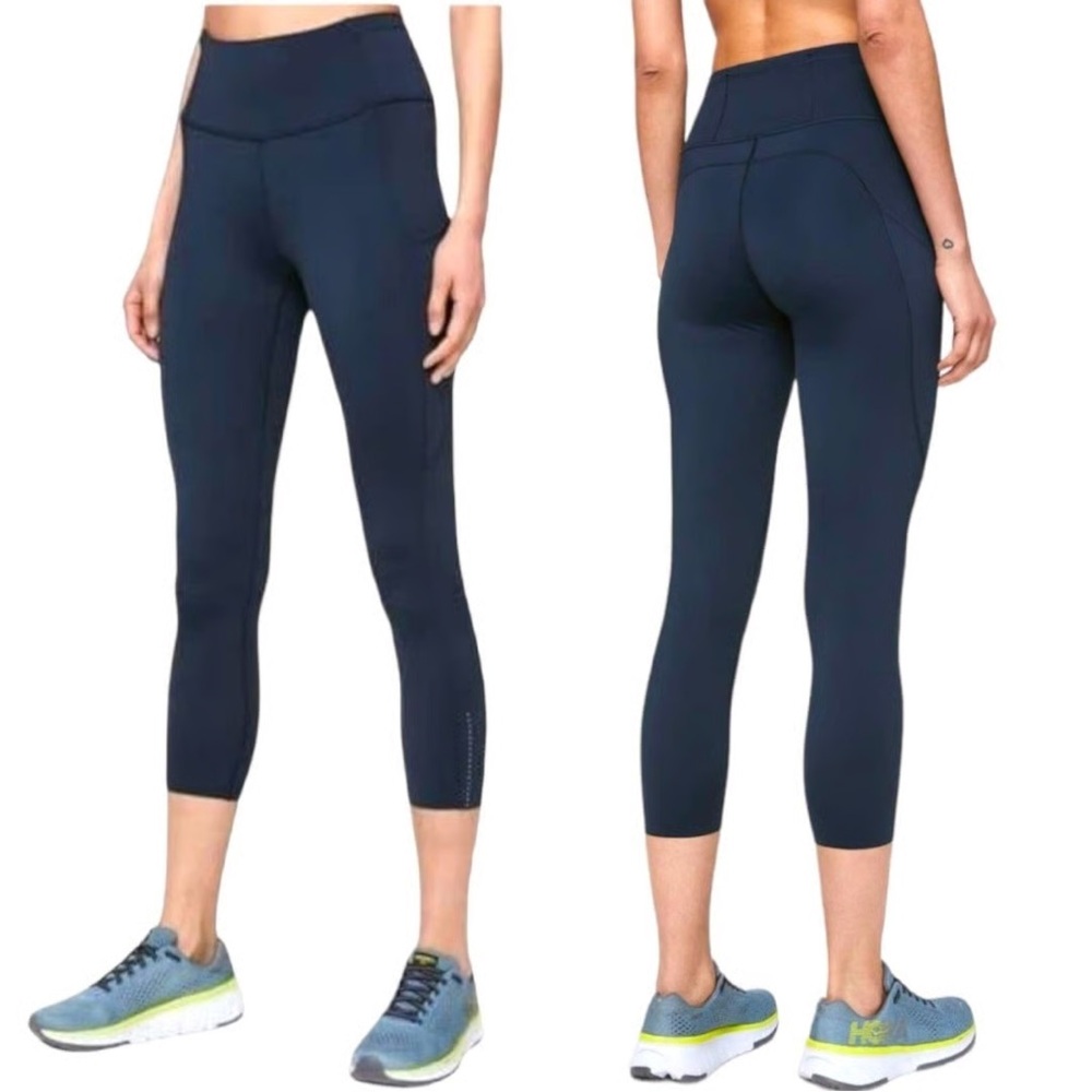 Lululemon Fast And Free High Rise Crop Leggings Navy Gym Athleisure